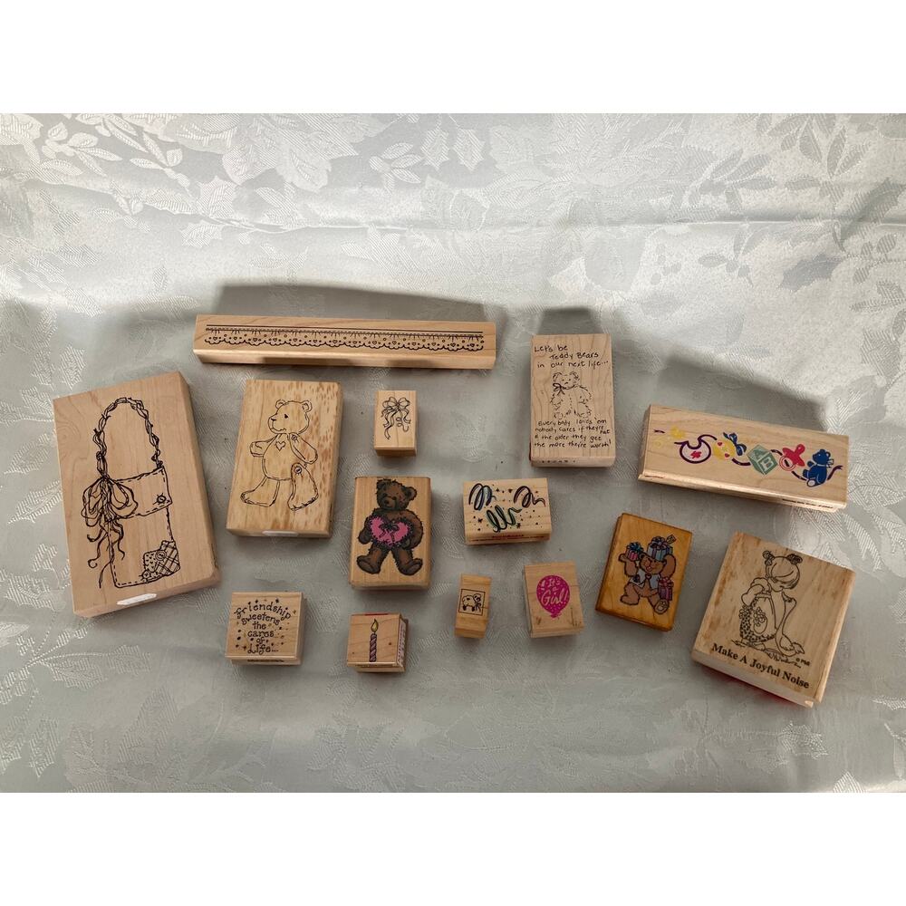 Lot of 14 Rubber Stamps Bears Precious Moments Baby Crafts Scrapbooking